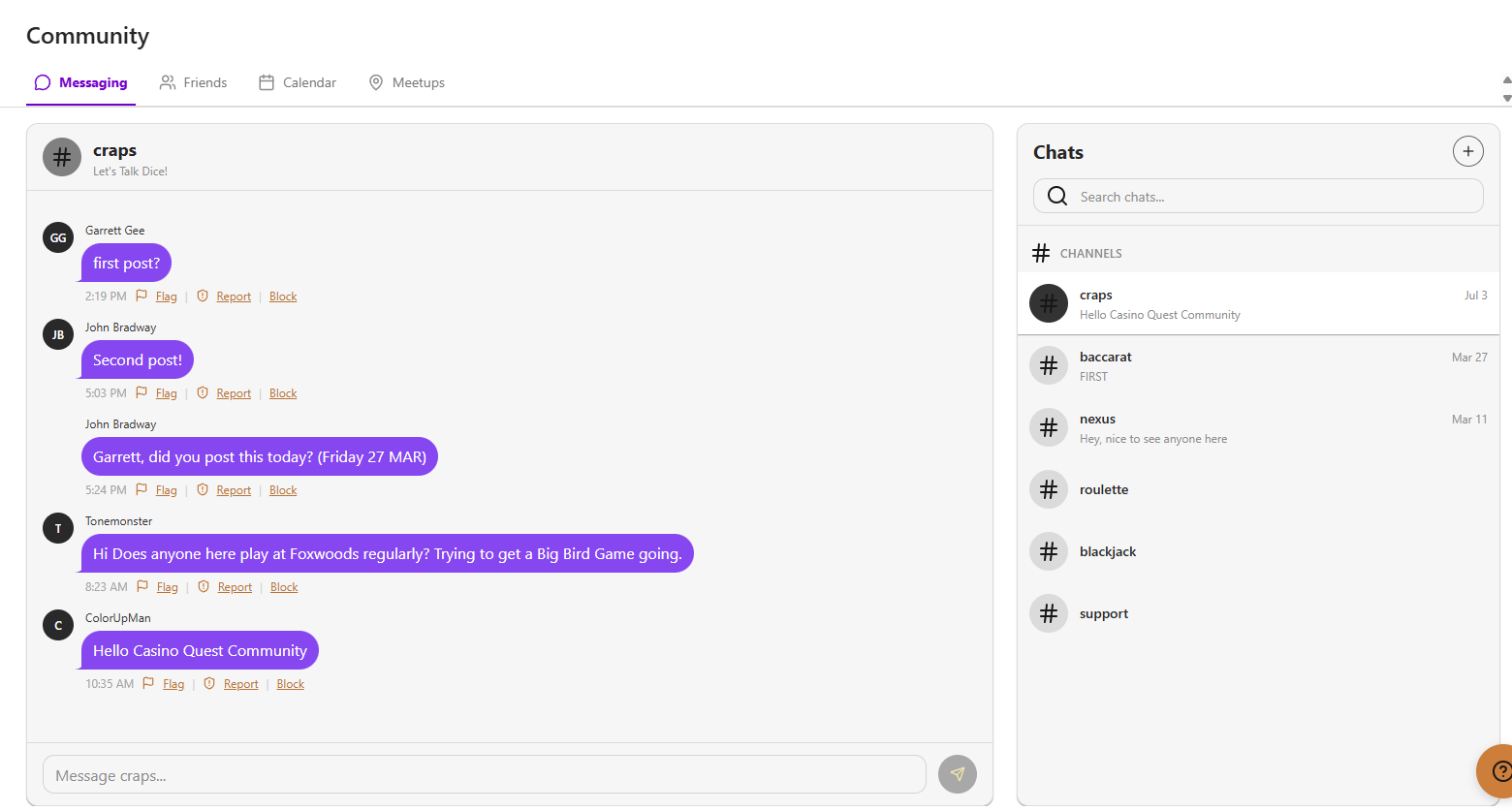 Community messaging with per-game channels