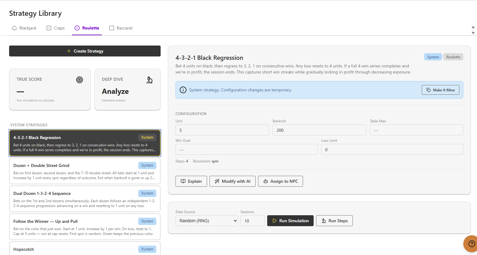 Strategy Library with system strategies and their configuration