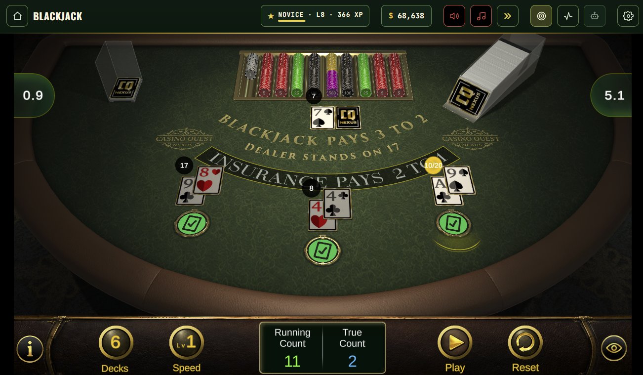 Card counting practice with the running count at 11 and the true count at 2, six decks, speed level one