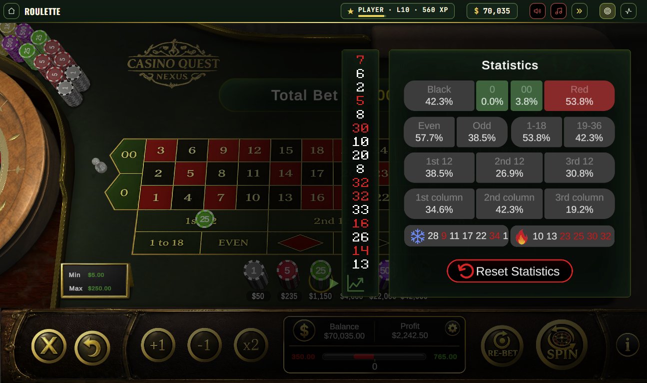 Statistics panel - red and black split, even and odd, dozens, columns, and the hot and cold numbers