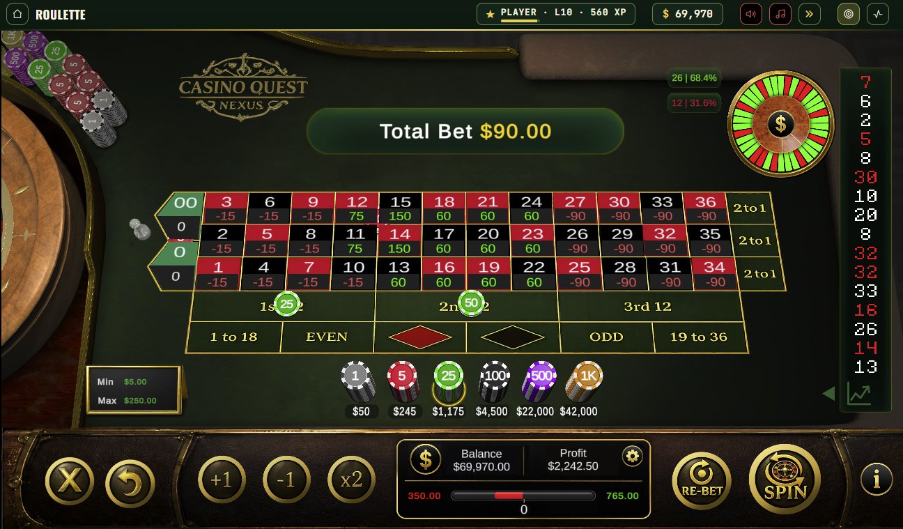 CQ Nexus Roulette - the payout overlay showing the exact result on every number before the wheel is spun