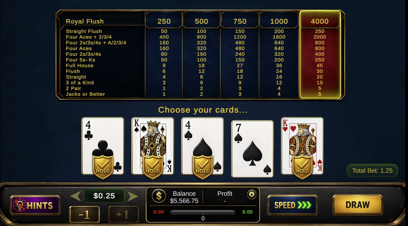 Video Poker gameplay