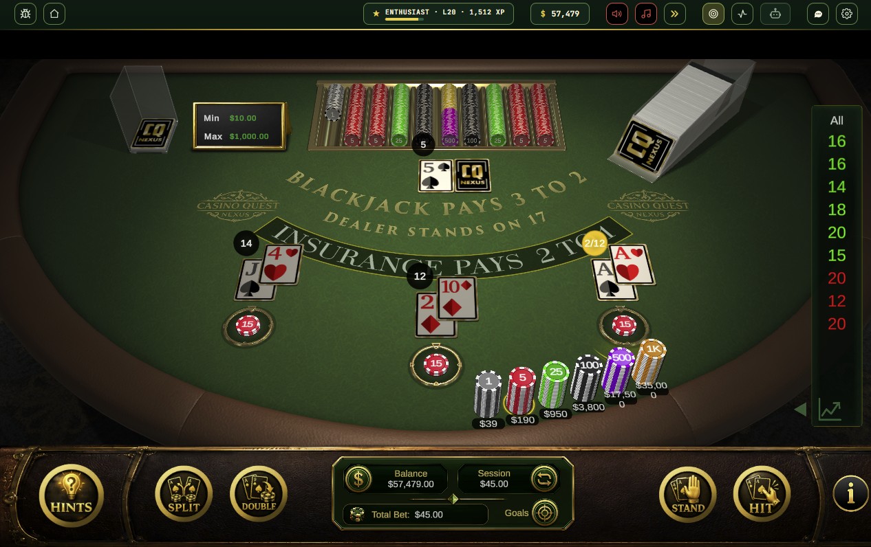 CQ Nexus Blackjack table during a hand